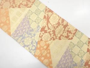 切りばめ風　花唐草に花七宝模様織り出し　袋帯